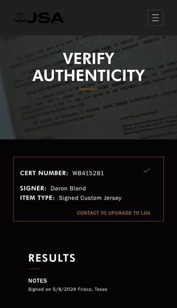 DaRon Bland Autographed Custom Jersey (JSA)
