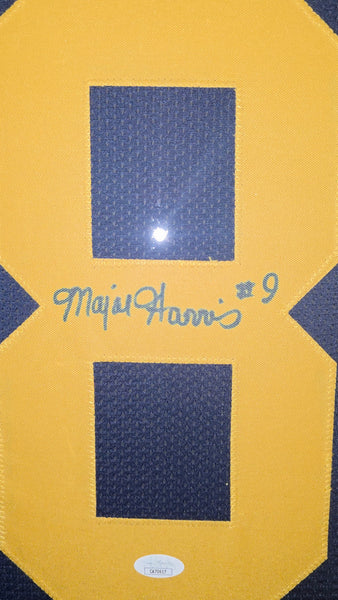 West Virginia Mountaineers Framed Major Harris Custom Jersey with Inscription (JSA)