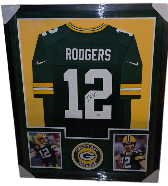 Green Bay Packers Aaron Rodgers Framed Autographed Authentic Nike Jersey with Suede (Fanatics)