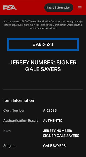 Gale Sayers Autographed Custom Jersey (PSA/DNA)
