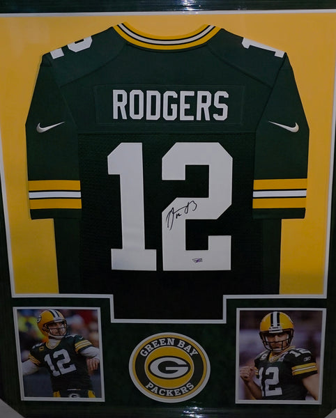 Green Bay Packers Aaron Rodgers Framed Autographed Authentic Nike Jersey with Suede (Fanatics)