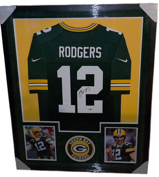 Green Bay Packers Aaron Rodgers Framed Autographed Authentic Nike Jersey with Suede (Fanatics)