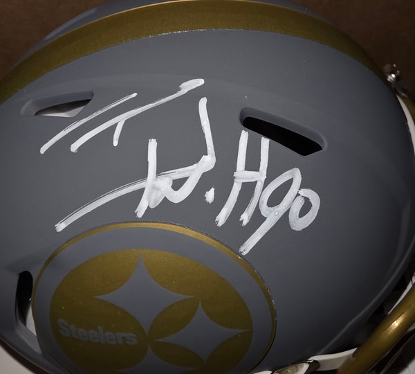 Pittsburgh Steelers Autographed TJ Watt Slate Speed Mini Helmet (JSA)