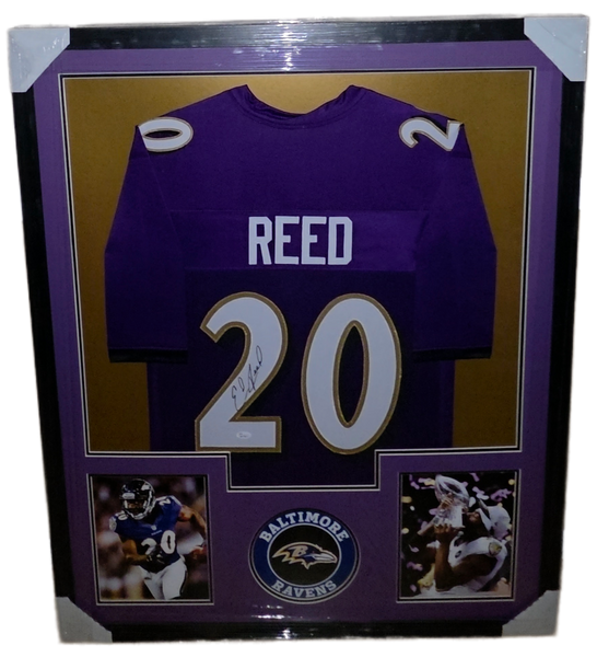 Baltimore Ravens Framed Ed Reed Autographed Custom Jersey (JSA)