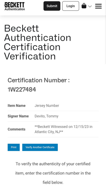 Tommy DeVito Autographed Custom Jersey (BAS)