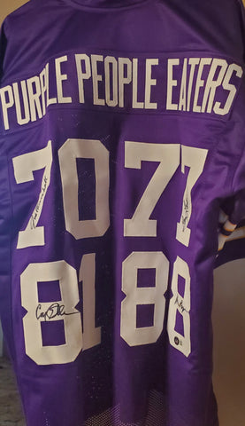 Purple People Eaters Custom Jersey Autographed by all four lineman with Alan Page, Carl Eller, Jim Marshall, & Gary Larsen (BAS)