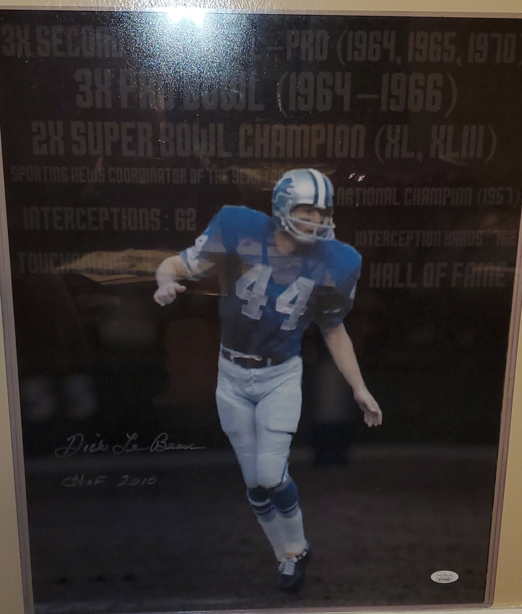 Detroit Lions Dick Lebeau Autographed 16x20 Stats Photo with HOF 2010 Inscription (JSA)