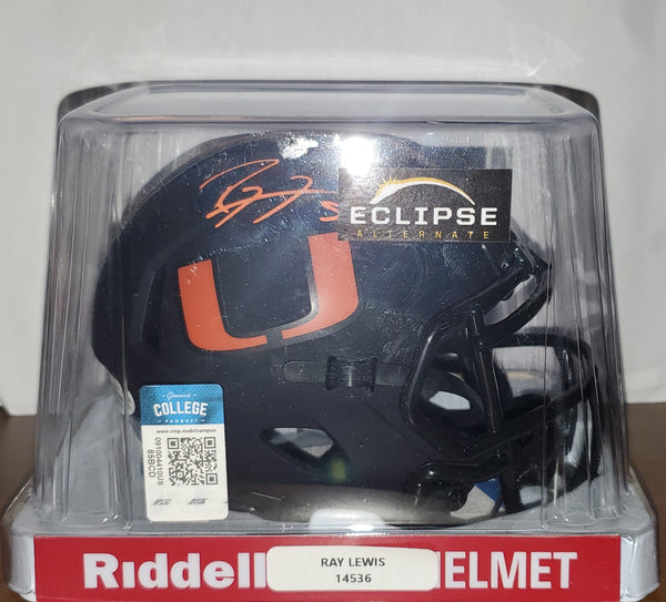 Miami Hurricanes Ray Lewis Autographed Eclipse Speed Mini Helmet (BAS)