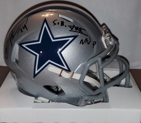 Dallas Cowboys Larry Brown Autographed Speed Mini Helmet with S.B. XXX MVP Inscription (BAS)