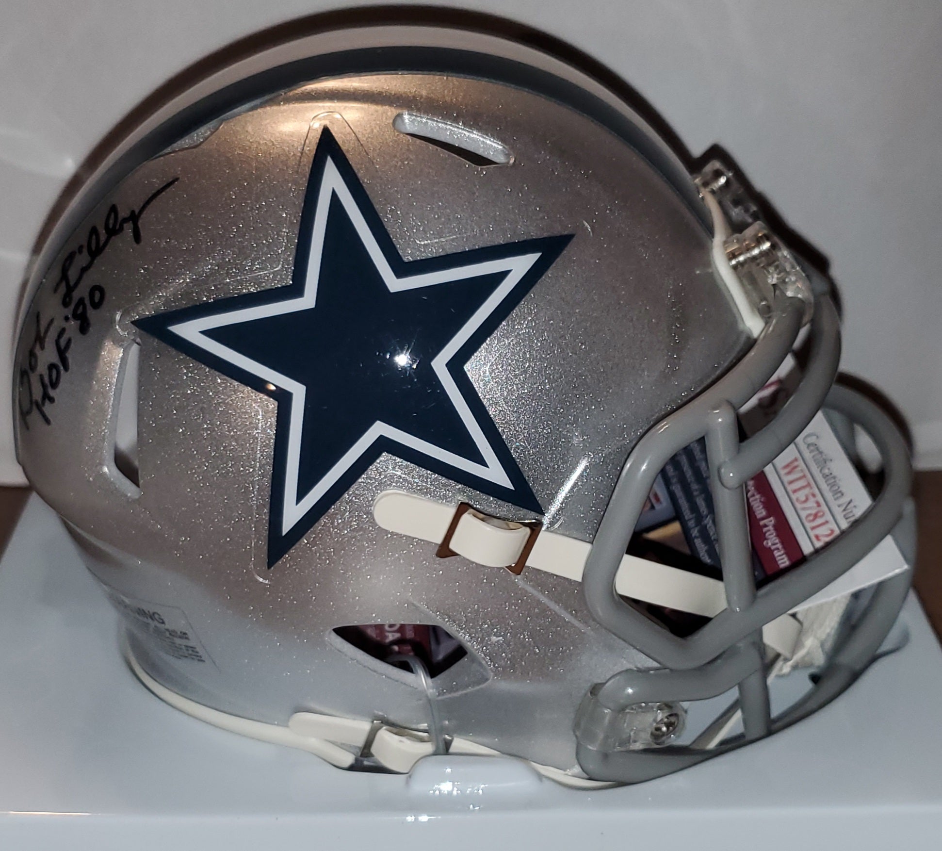 Dallas Cowboys Bob Lilly Autographed Speed Mini Helmet with HOF 80 Inscription (JSA)