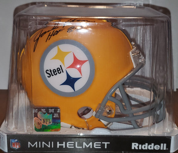 Pittsburgh Steelers Gold Throwback Autographed Jack Ham Mini Helmet with HOF 88 Inscription (Schwartz)