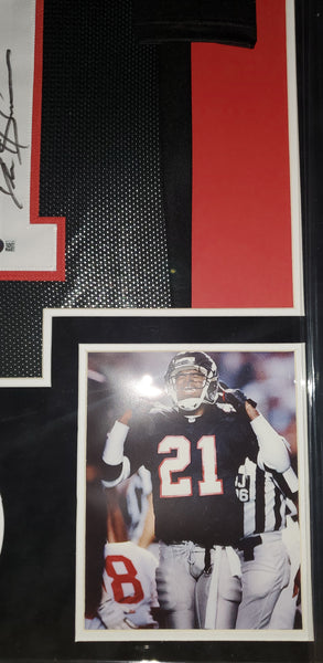 Atlanta Falcons Deion Sanders Framed Autographed Custom Jersey with Suede Upgrade (BAS)