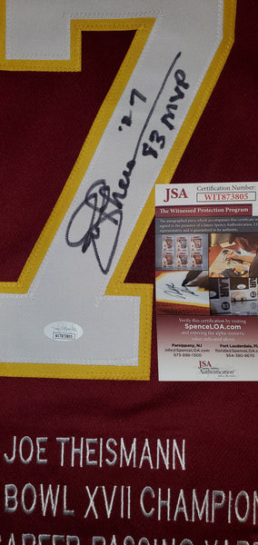 Joe Theismann Autographed Career Stats Custom Jersey with 83 MVP Inscription (JSA)