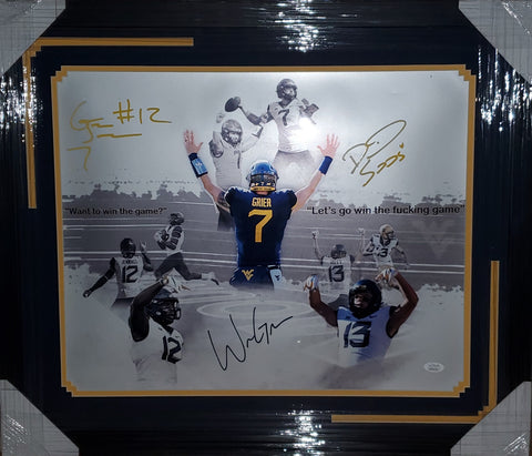 West Virginia Mountaineers Autographed Framed Will Grier, Gary Jennings, and David Sills 16x20 (JSA)