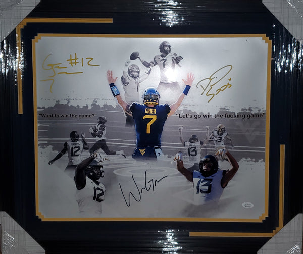 West Virginia Mountaineers Autographed Framed Will Grier, Gary Jennings, and David Sills 16x20 (JSA)
