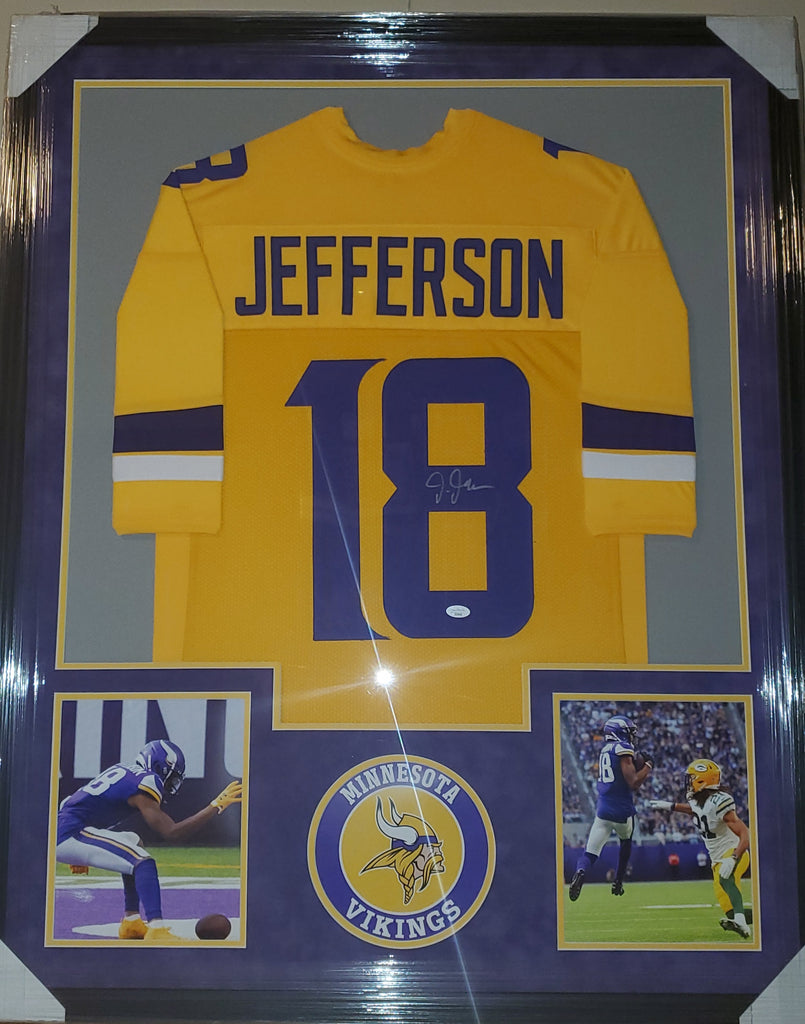 Justin Jefferson Framed Autographed Custom Jersey with Suede