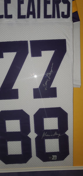 Minnesota Vikings Purple People Eaters Framed Autographed by All Four Lineman Alan Page, Carl Eller, Jim Marshall, & Gary Larsen Custom Jersey with Suede Upgrade (BAS)