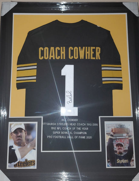 Pittsburgh Steelers Bill Cowher Framed Autographed Career Stat Jersey (JSA).