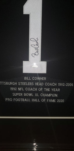 Pittsburgh Steelers Bill Cowher Framed Autographed Career Stat Jersey (JSA).