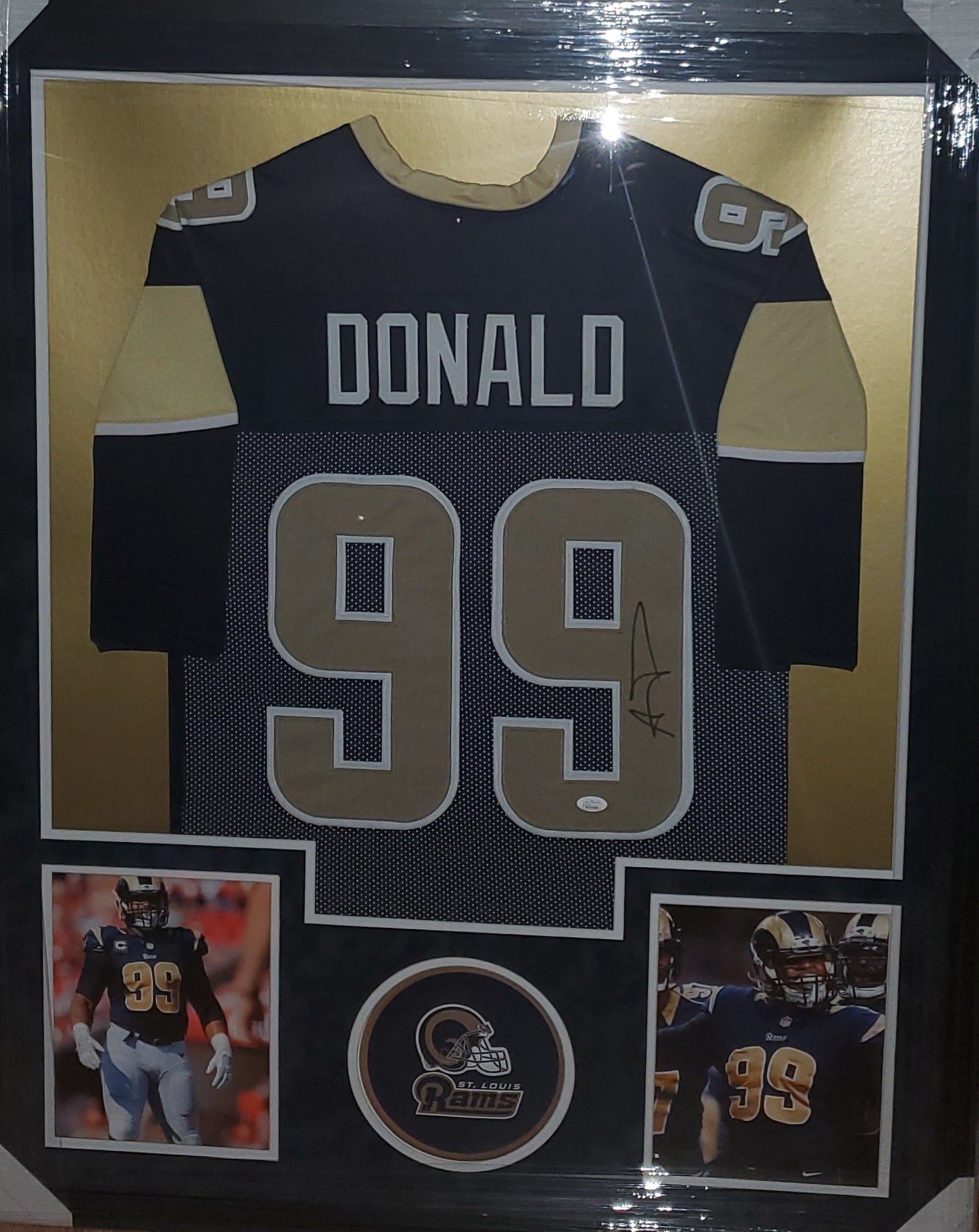 St. Louis Rams Aaron Donald Framed Autographed Custom Jersey with Suede Upgrade (JSA)