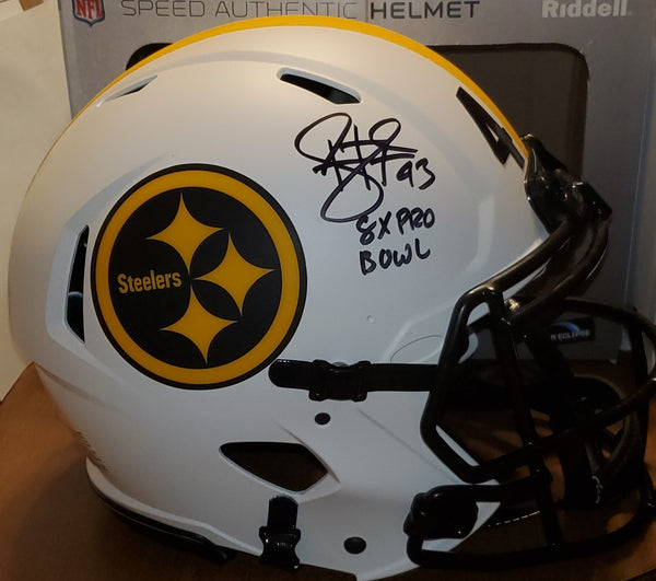 Pittsburgh Steelers Troy Polamalu Autographed Full-Size Authentic Lunar Eclipse Helmet with 8x Pro Bowl Inscription (BAS)