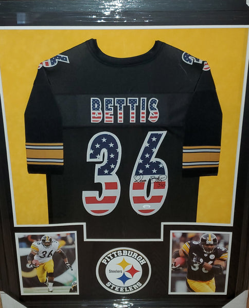 Pittsburgh Steelers Jerome Bettis Framed Autographed Custom Flag Jersey with LED Lights & Suede Upgrade (JSA).