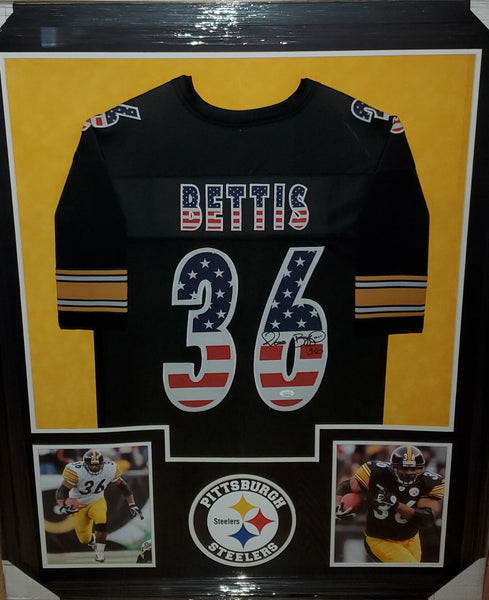 Pittsburgh Steelers Jerome Bettis Framed Autographed Custom Flag Jersey with LED Lights & Suede Upgrade (JSA).