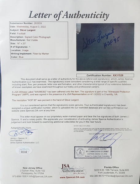 Seattle Seahawks Framed Steve Largent Autographed 16X20 with HOF 95 Inscription (JSA LOA)