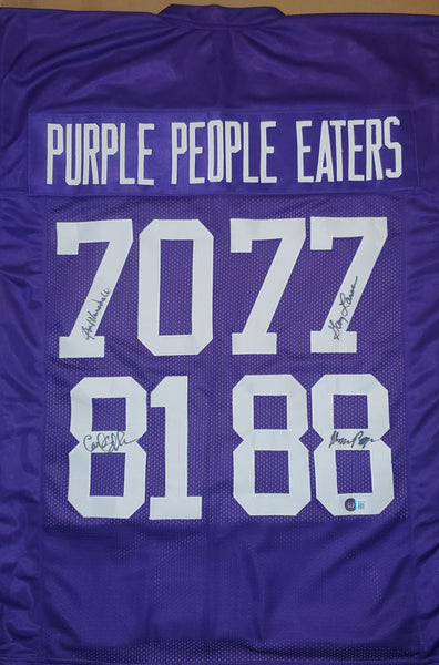 Purple People Eaters Autographed Custom Jersey by Carl Eller, Jim Marshall, Gary Larsen, and Alan Page (BAS)