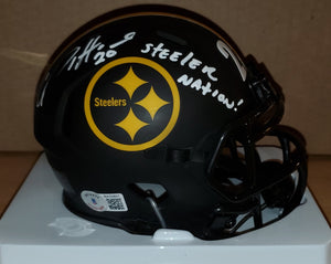 Pittsburgh Steelers Cam Sutton Autographed Eclipse Speed Mini Helmet with Steeler Nation Inscription (BAS)