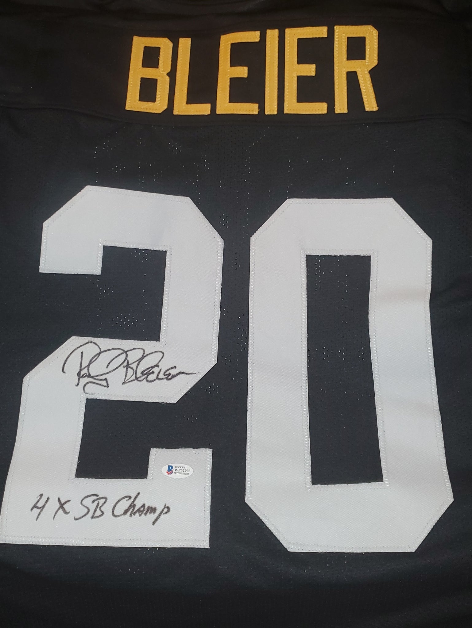 Rocky Bleier Autographed Mid Sleeve Jersey with 4x Super Bowl Champ Inscription (BAS)