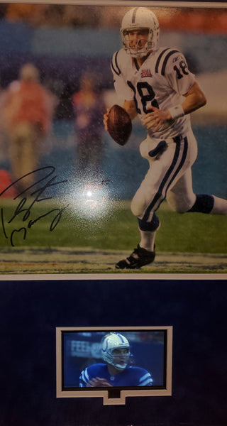 Indianapolis Colts Video Framed Autographed Peyton Manning 16x20 with HOF 21 Inscription and Suede (Fanatics)