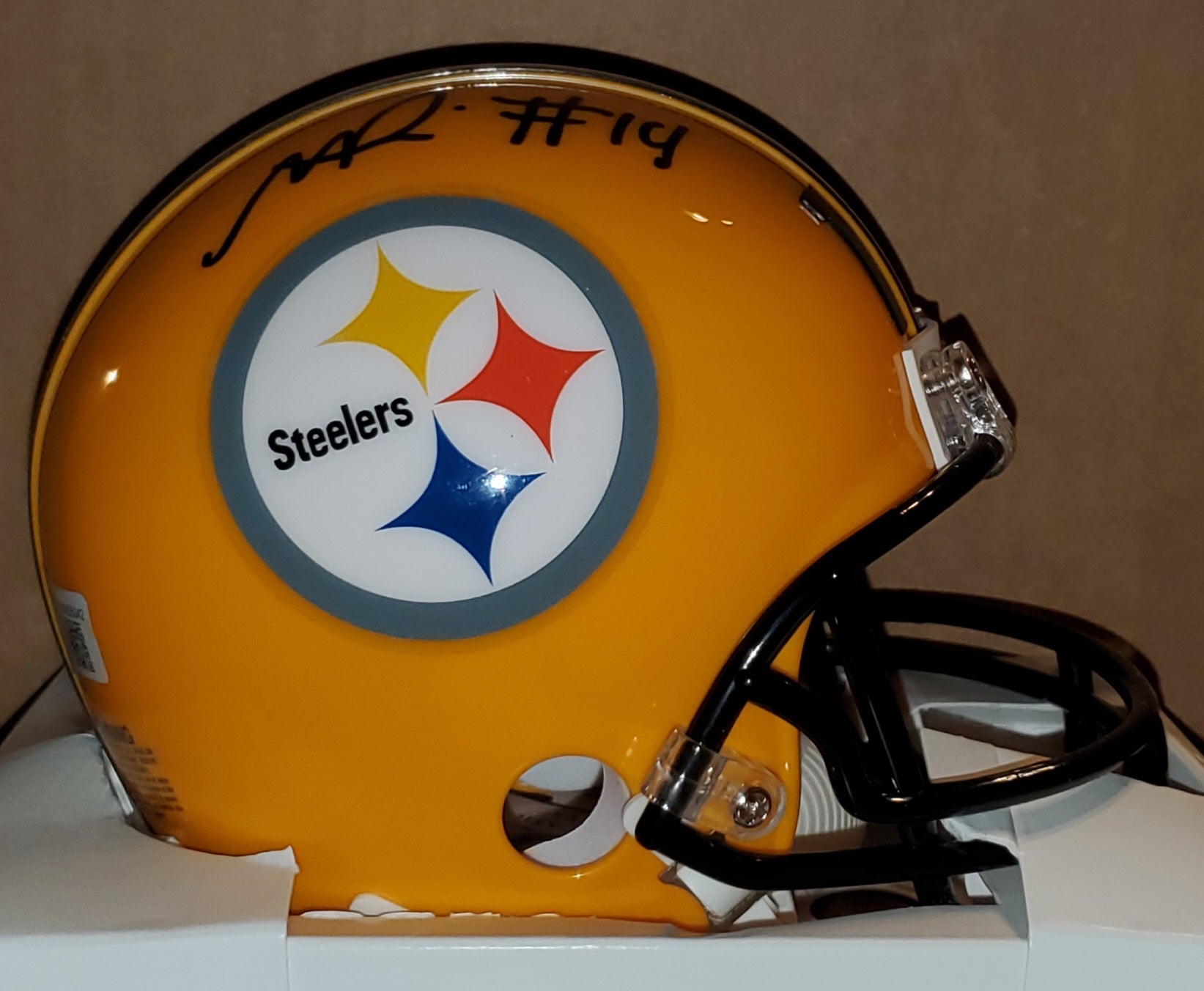 Pittsburgh Steelers Autographed George Pickens Throwback Gold Mini Helmet (BAS)