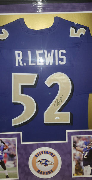 Baltimore Ravens Ray Lewis Framed Autographed Custom Jersey with Purple Suede (JSA)