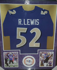 Baltimore Ravens Ray Lewis Framed Autographed Custom Jersey with Purple Suede (JSA)