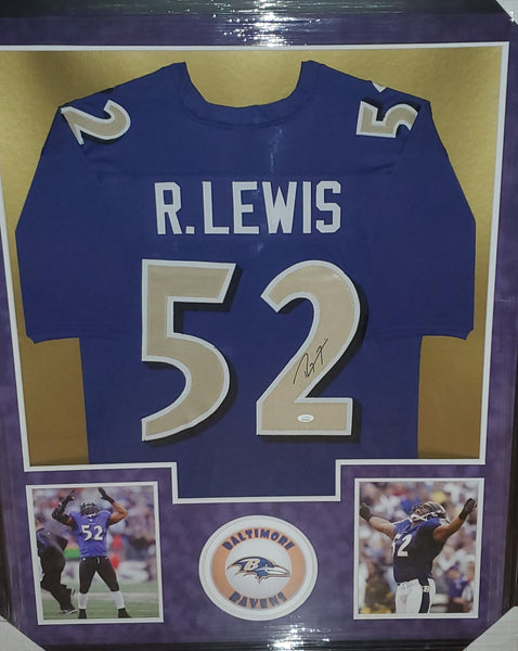 Baltimore Ravens Ray Lewis Framed Autographed Custom Jersey with Purple Suede (JSA)