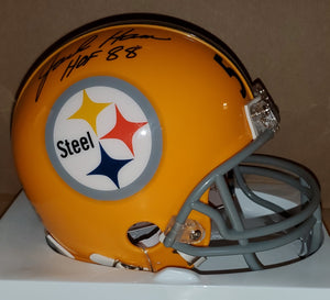 Pittsburgh Steelers Gold Throwback Autographed Jack Ham Mini Helmet with HOF 88 Inscription (Schwartz)