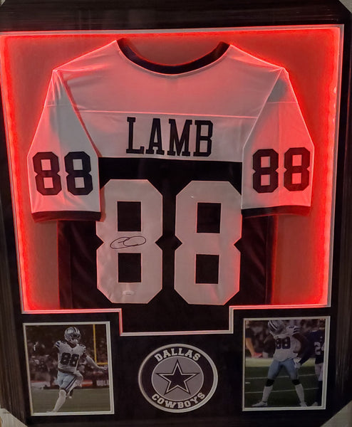 Dallas Cowboys Ceedee Lamb Framed Autographed Custom Jersey with LED Lights & Suede Upgrade (JSA)