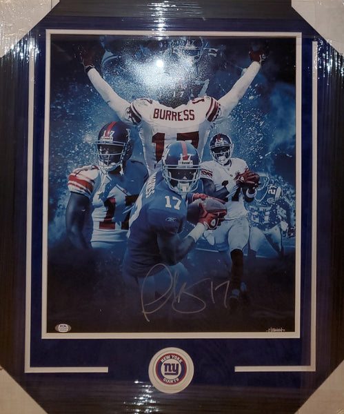 New York Giants Plaxico Burress Framed Autographed 16x20 Photo with Suede (PSA)