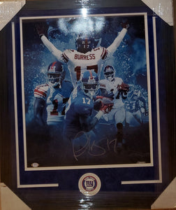 New York Giants Plaxico Burress Framed Autographed 16x20 Photo with Suede (PSA)