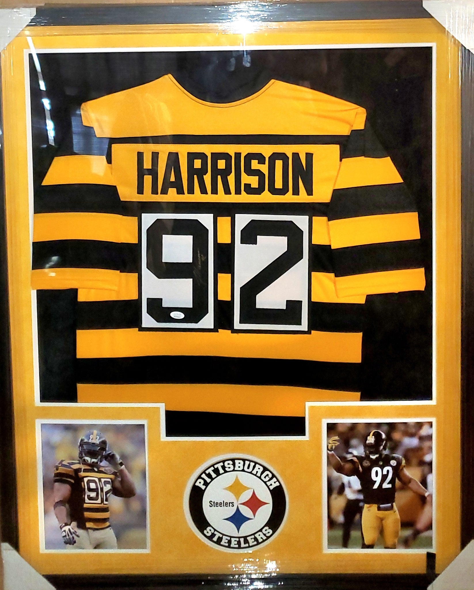 Pittsburgh Steelers James Harrison Framed Autographed Custom Bumblebee Jersey with Double Suede (JSA)