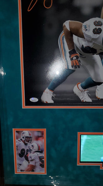 Miami Dolphins Video Framed Jason Taylor & Zach Thomas Autographed 16x20 with suede (JSA)