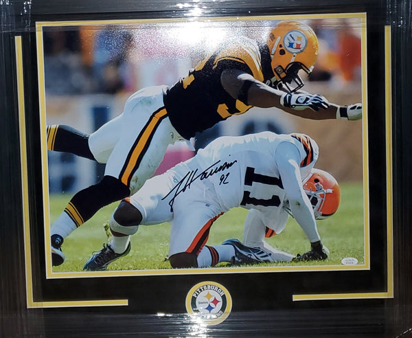 Pittsburgh Steelers Framed James Harrison Autographed 16x20 with suede (JSA)