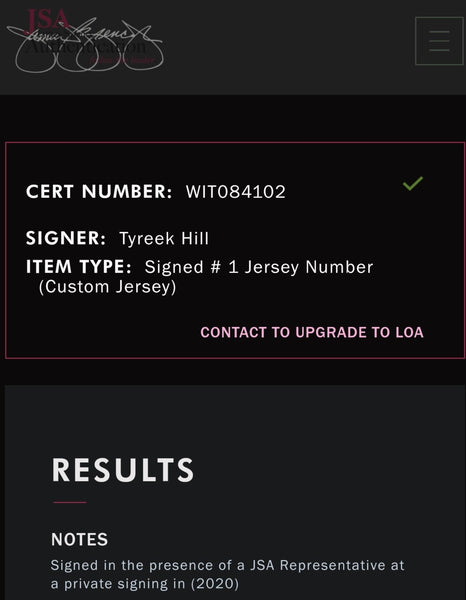 Tyreek Hill Autographed Custom Jersey (JSA)