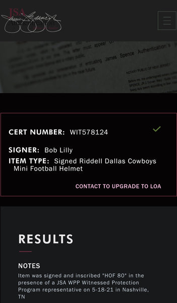 Dallas Cowboys Bob Lilly Autographed Speed Mini Helmet with HOF 80 Inscription (JSA)