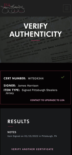 James Harrison Autographed Custom Jersey (JSA)