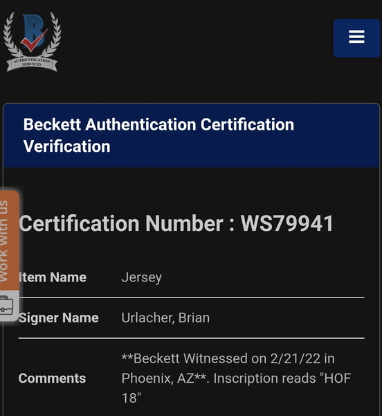 Brian Urlacher Autographed Custom Jersey with HOF 18 inscription (BAS)