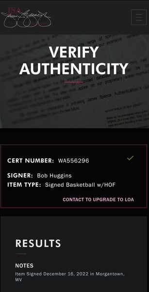 Bob Huggins Autographed Wilson NCAA Legend Basketball with HOF22 Inscription (JSA)