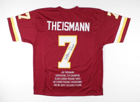 Joe Theismann Autographed Career Stats Custom Jersey with 83 MVP Inscription (JSA)